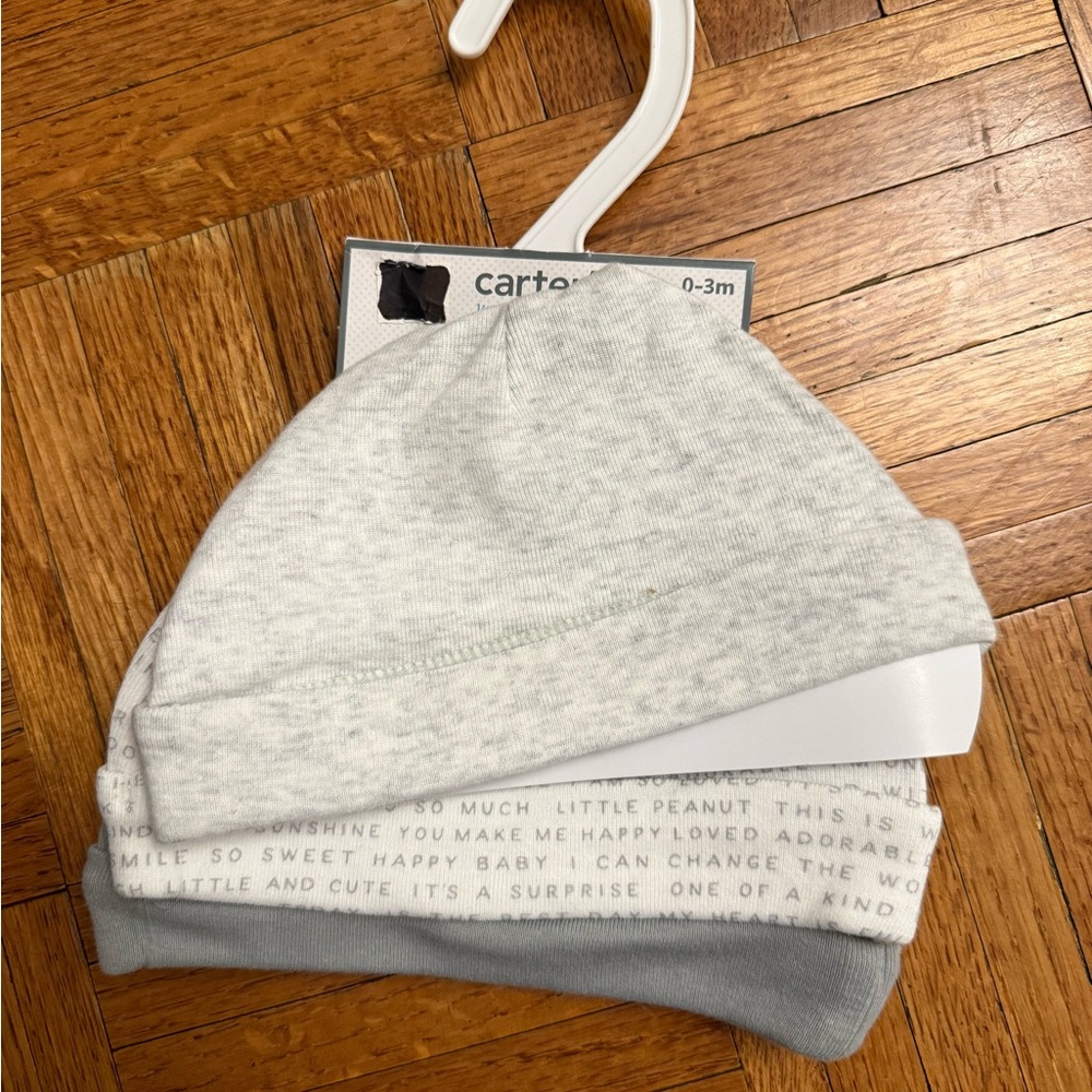 Carter's Gray and White Baby Hats Size 0-3 months NWT